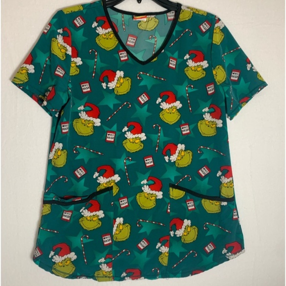 The Grinch Dr Seuss Christmas Scrub Top Size Small Medical Uniform